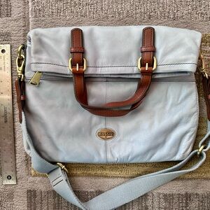 Fossil Explorer Foldover Tote, blue leather